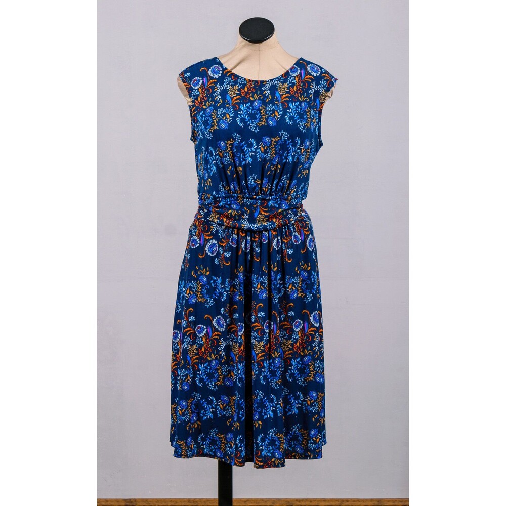 Verse Larissa Knit Blue Floral Print Sleeveless Dress Sz 36" Bust 28" Waist